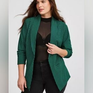 Torrid Green Houndstooth Open-Front Classic  Blazer Jacket 1X